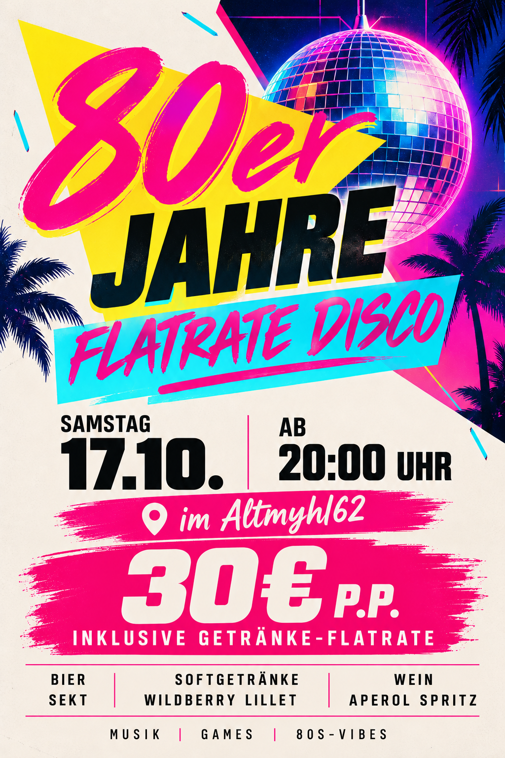 80er Jahre Flatrate Disco am 17.10.2026